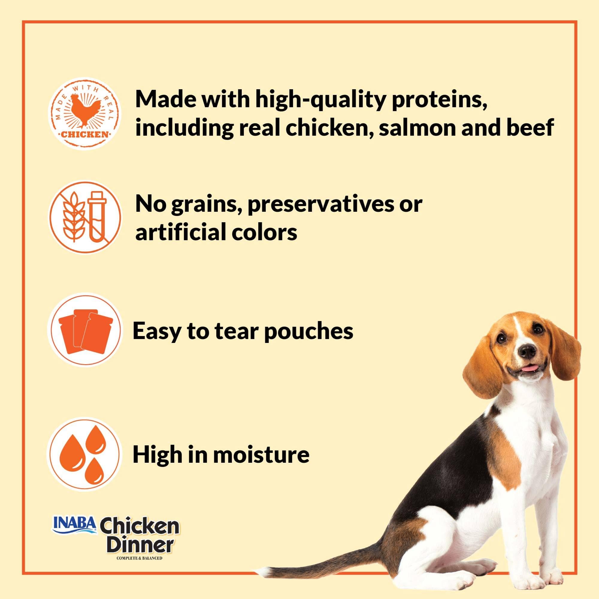 INABA Chicken Dinner for Dogs, Soft Pate Wet Dog Food, Complete & Balanced, 2.4 oz. Pouch, 15 Pouches, Beef & Vegetables Variety - Image 5