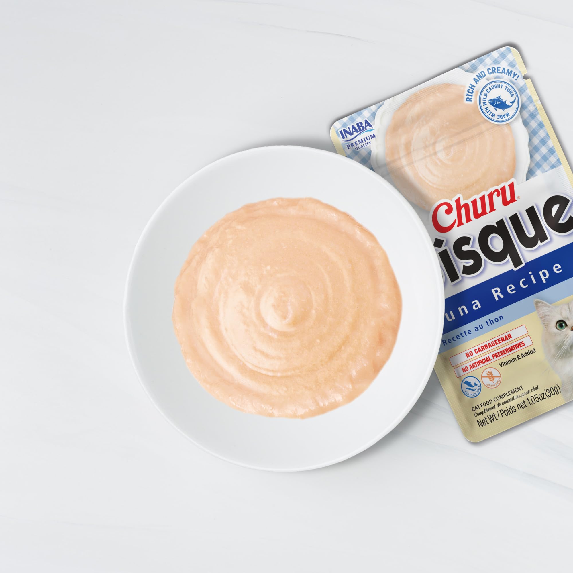 INABA Churu Bisque Indoor Care for Hairball Control for Cats, Creamy Lickable Purée Side Dish with Vitamin E, 1.05 Ounce Pouch, 15 Pouch, Tuna Recipe - Image 3