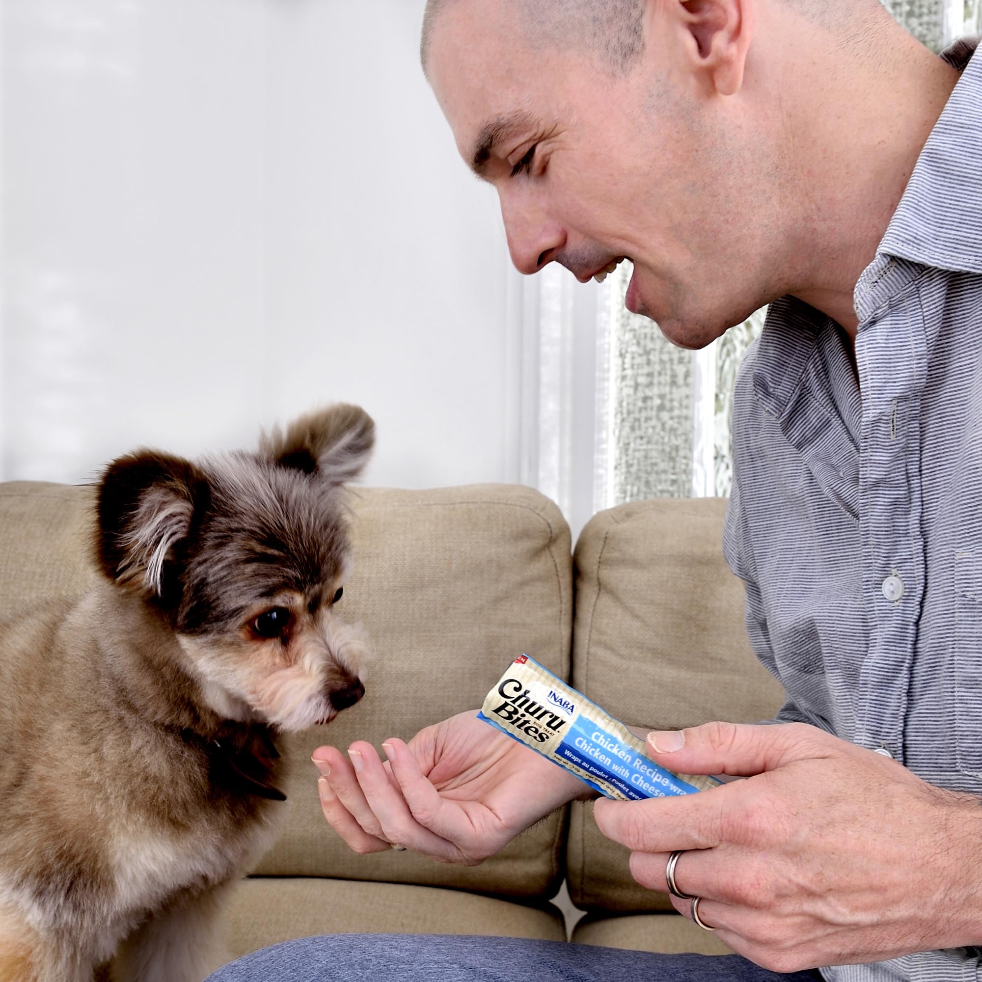 INABA Churu Bites for Dogs, Grain-Free, Soft/Chewy Baked Chicken Wrapped Churu Filled Dog Treats, 0.42 Ounces Each Tube | 48 Tubes Total (8 Tubes per Pack), Chicken with Tuna Recipe - Image 3