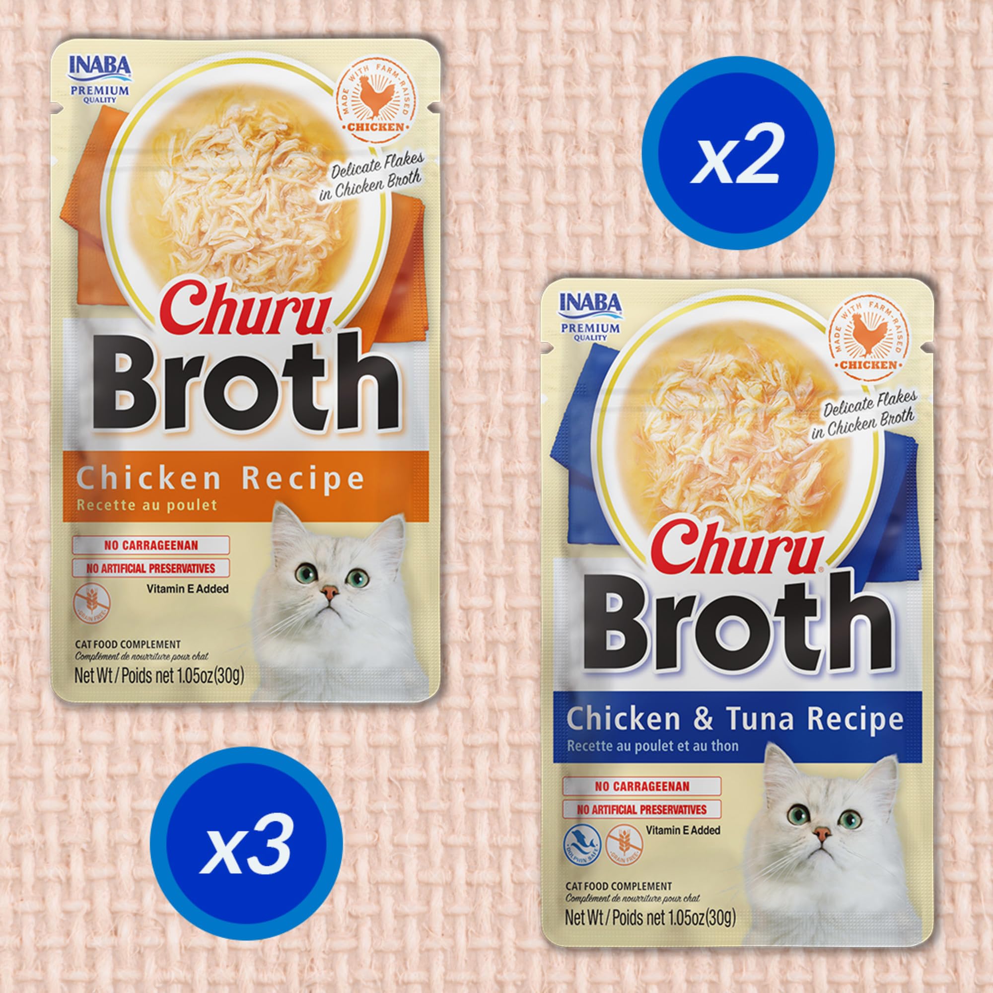 INABA Churu Broth for Cats, Creamy Broth with Shredded Chicken Side Dish Pouch, 1 Ounce per Pouch, 15 Pouches, Chicken & Tuna Variety Pack - Image 6