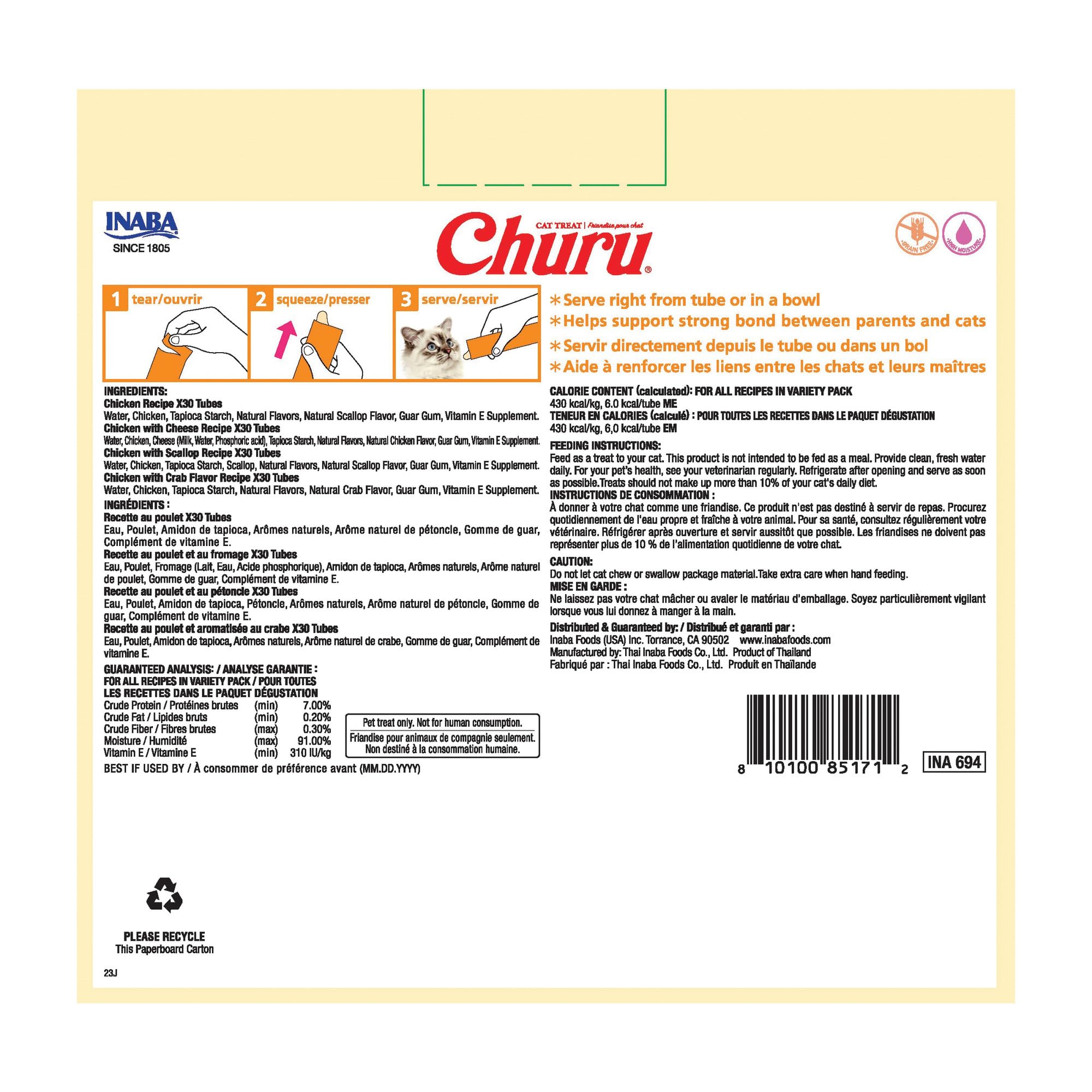 INABA Churu Cat Treats, Lickable, Squeezable Creamy Purée with Vitamin E, 0.5 Ounces per Tube, 120 Tubes Total, Chicken Variety - Image 9