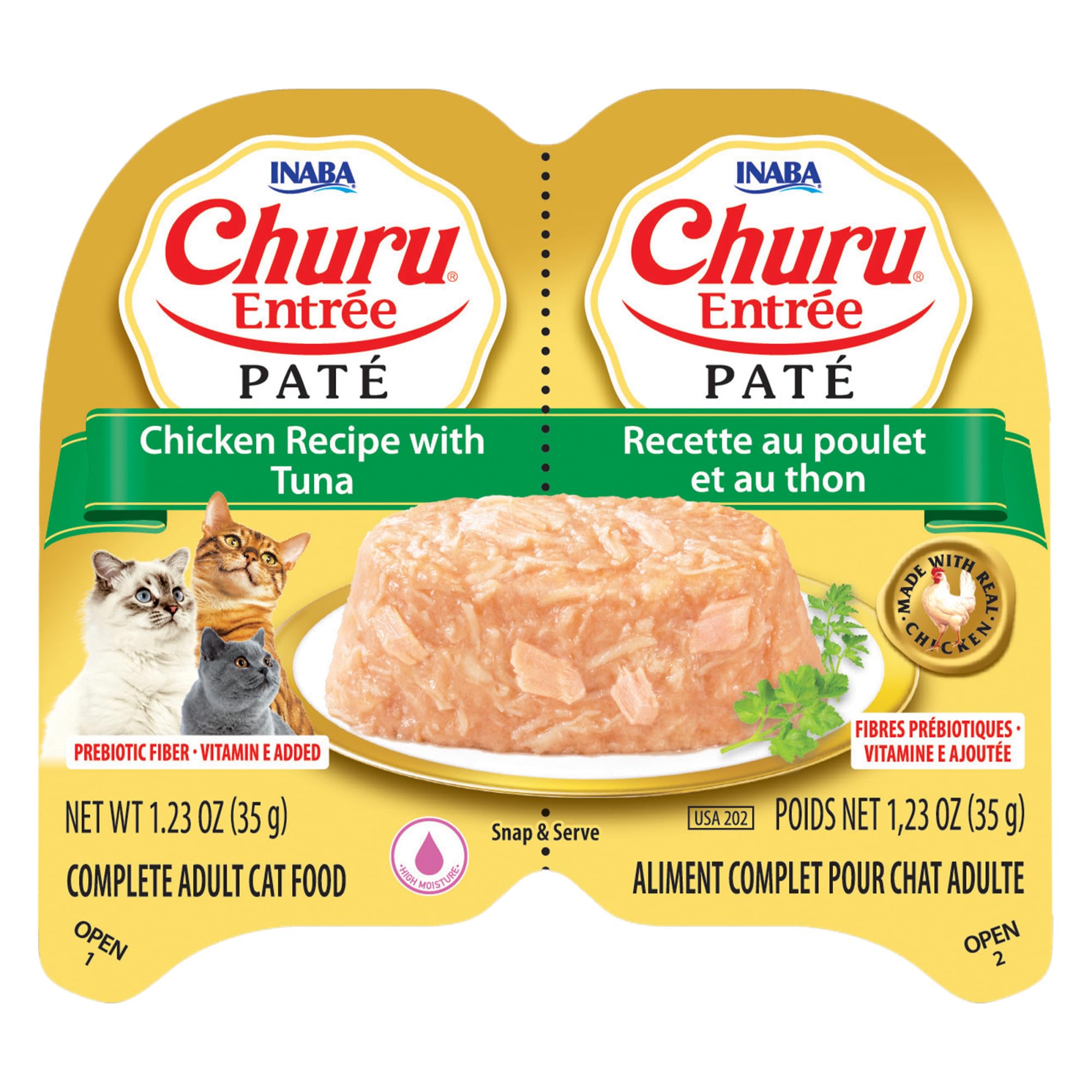 INABA Churu Entrée Pate for Cats, Grain-Free, High Protein & Moisture, Prebiotic Wet Cat Food, 1.23oz. per Serving, 12 Servings, Chicken Recipe with Tuna - Image 6