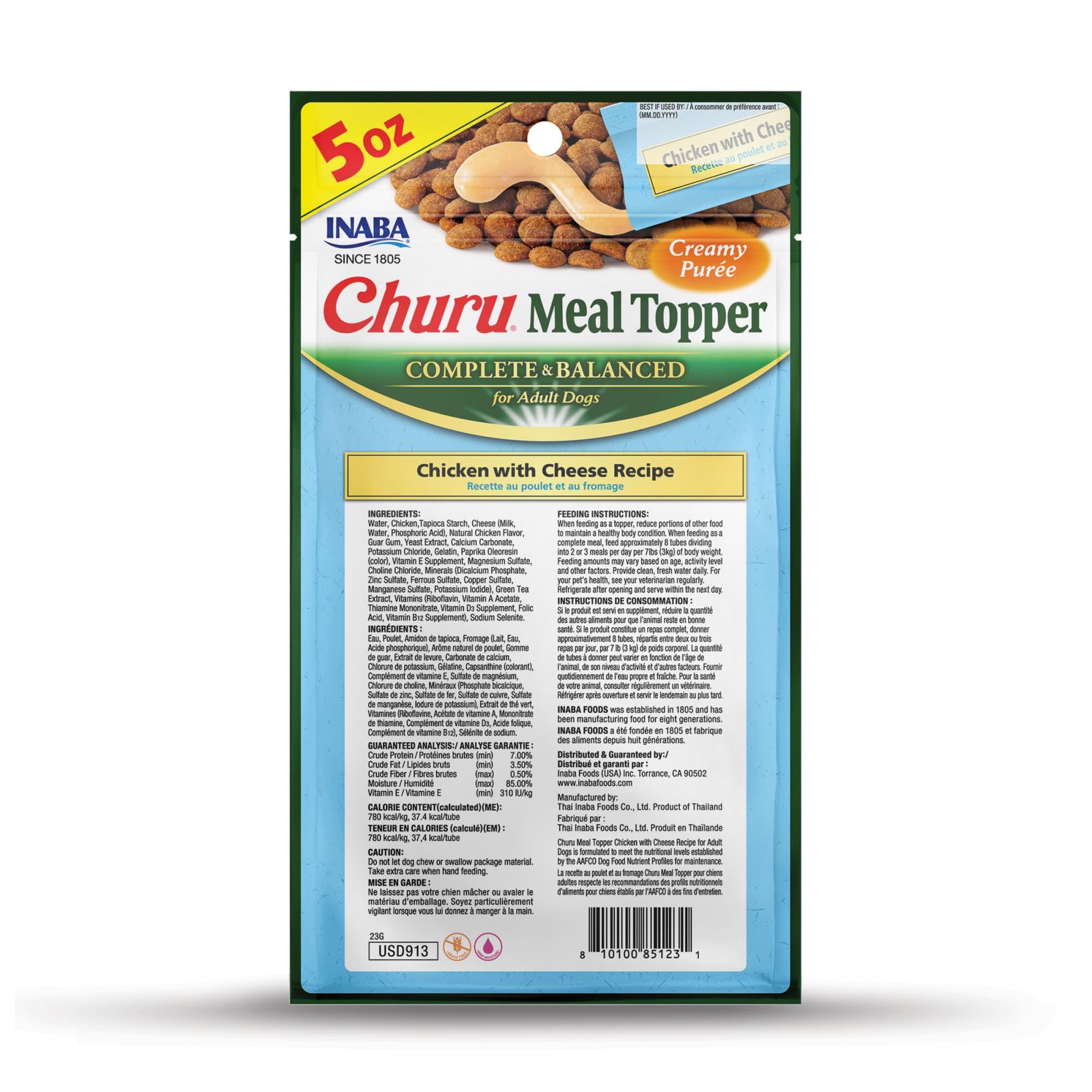 INABA Churu Meal Topper for Dogs, Complete & Balanced, Creamy, Lickable Purée Dog Food Toppers, 1.69 Ounce Tube, 18 Tubes (3 per Pack), Chicken with Cheese Recipe - Image 8