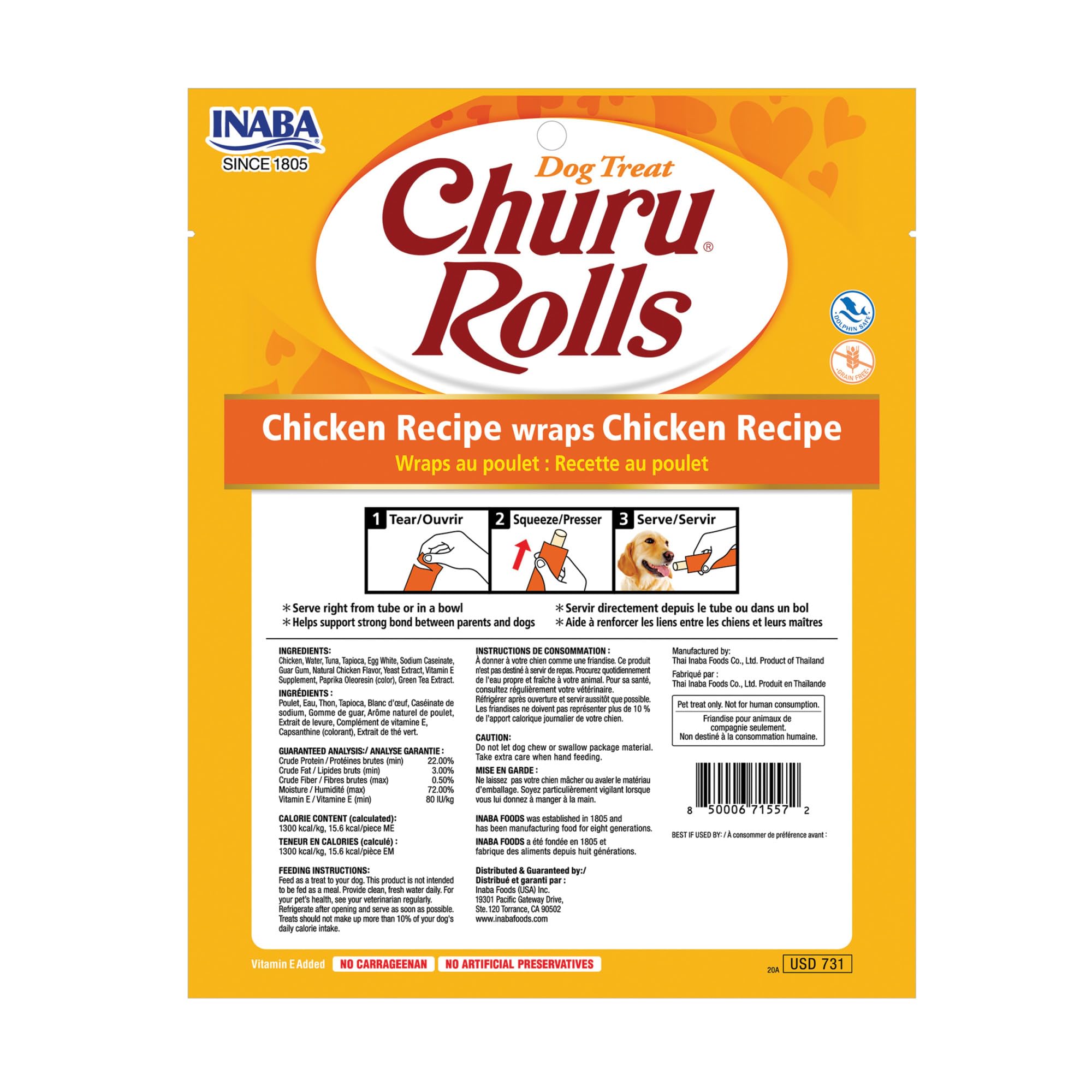INABA Churu Rolls for Dogs, Grain-Free, Soft/Chewy Baked Chicken Wrapped Churu Filled Dog Treats, 0.42 Ounces Each Stick| 48 Stick Treats Total (8 Sticks per Pack), Chicken Recipe - Image 8