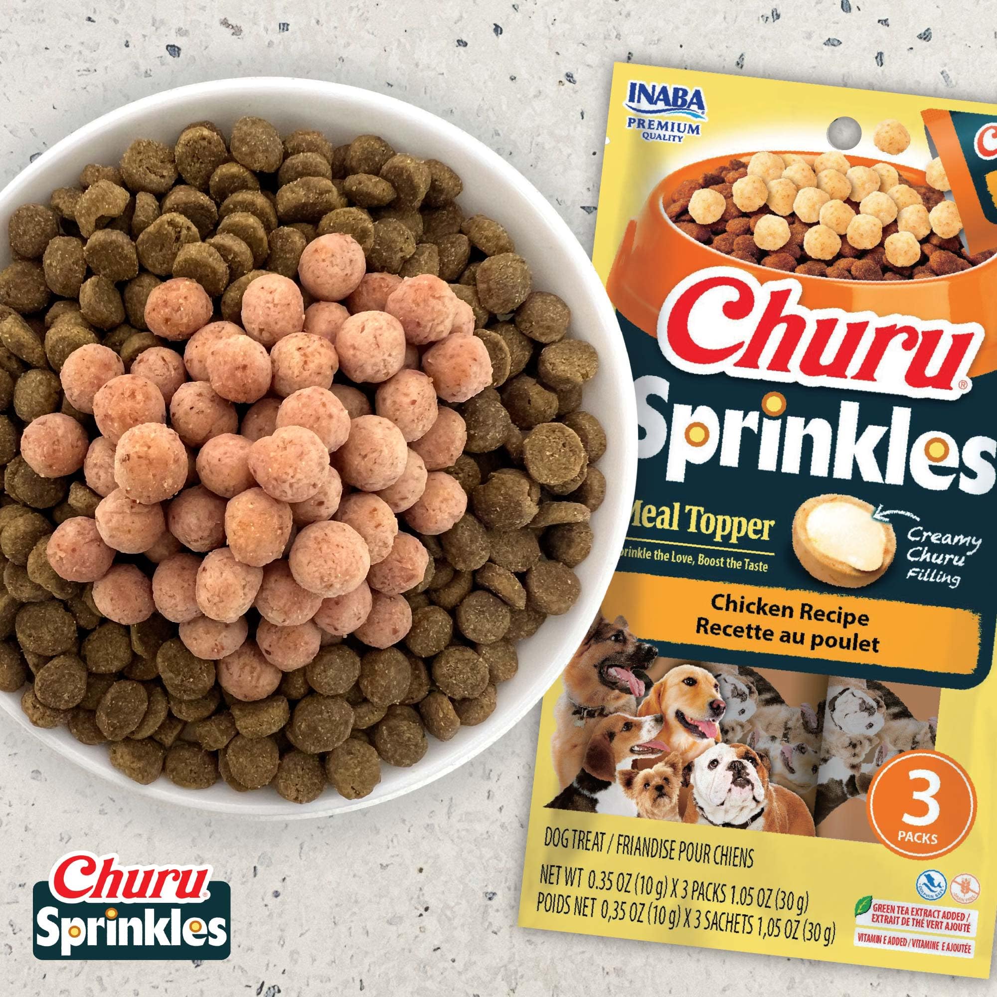 INABA Churu Sprinkles for Dog, Soft & Chewy Churu Filled Dog Meal Toppers with Vitamin E and Green Tea Extract, 1.05 oz. per Pack, 18 Packs Total, Chicken and Beef Recipe - Image 3